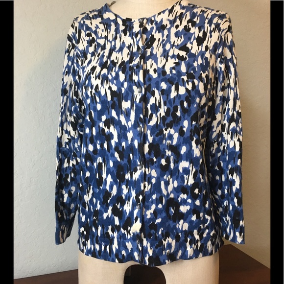 Charter Club Blue White Cardigan Sweater Wear All - Picture 1 of 7